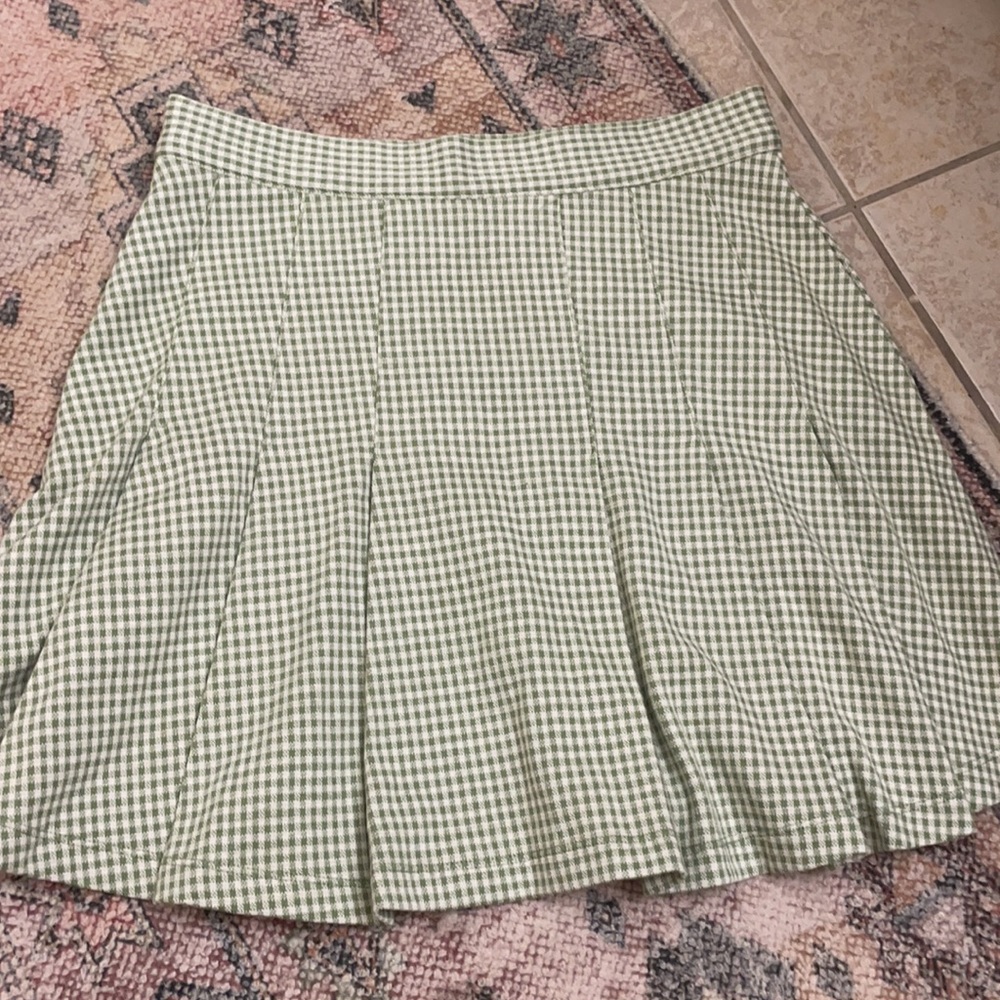 Pleated Green Gingham Skirt - Free People, size 6